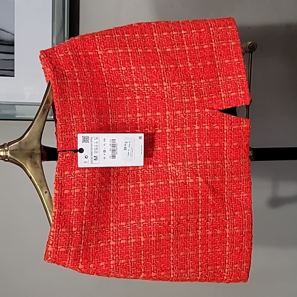 Zara High Waist Orange Printed Lined Contrast Slit Mini Skirt 8521/280 med - Picture 4 of 4